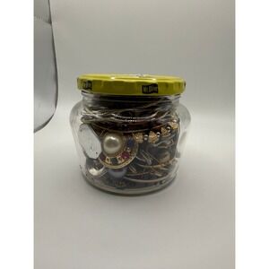 Vintage Costume Jewelry Lot Assorted Mixed Metals Rhinestones Pearls 0.56kg Jar